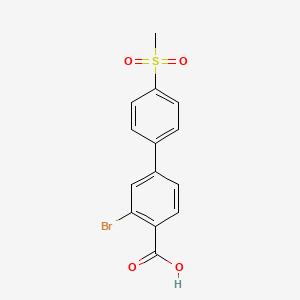 molecular formula C14H11BrO4S B8149385 3-Bromo-4'-(methylsulfonyl)-[1, 1'-biphenyl]-4-carboxylic acid 