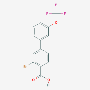 molecular formula C14H8BrF3O3 B8149409 3-Bromo-3'-(trifluoromethoxy)-[1,1'-biphenyl]-4-carboxylic acid 