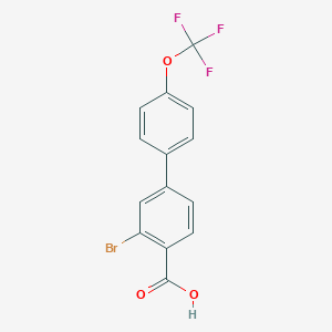 molecular formula C14H8BrF3O3 B8149414 3-Bromo-4'-(trifluoromethoxy)-[1,1'-biphenyl]-4-carboxylic acid 