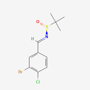 molecular formula C11H13BrClNOS B8149552 (NE,S)-N-[(3-bromo-4-chlorophenyl)methylidene]-2-methylpropane-2-sulfinamide 