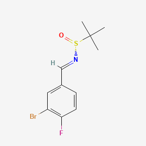 molecular formula C11H13BrFNOS B8149556 (NE,R)-N-[(3-bromo-4-fluorophenyl)methylidene]-2-methylpropane-2-sulfinamide 