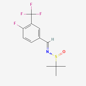 molecular formula C12H13F4NOS B8149566 (NE,R)-N-[[4-fluoro-3-(trifluoromethyl)phenyl]methylidene]-2-methylpropane-2-sulfinamide 