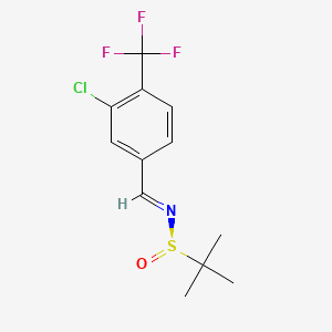 molecular formula C12H13ClF3NOS B8149574 (NE,R)-N-[[3-chloro-4-(trifluoromethyl)phenyl]methylidene]-2-methylpropane-2-sulfinamide 