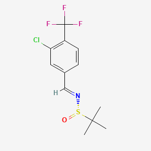molecular formula C12H13ClF3NOS B8149576 (NE,S)-N-[[3-chloro-4-(trifluoromethyl)phenyl]methylidene]-2-methylpropane-2-sulfinamide 