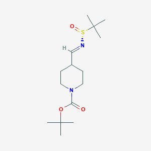 molecular formula C15H28N2O3S B8149623 tert-butyl 4-[(E)-[(R)-tert-butylsulfinyl]iminomethyl]piperidine-1-carboxylate 