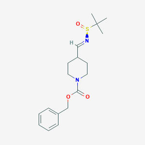 molecular formula C18H26N2O3S B8149630 benzyl 4-[(E)-[(S)-tert-butylsulfinyl]iminomethyl]piperidine-1-carboxylate 