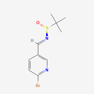 molecular formula C10H13BrN2OS B8149663 (NE,S)-N-[(6-bromopyridin-3-yl)methylidene]-2-methylpropane-2-sulfinamide 