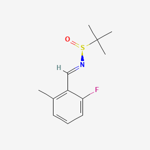 molecular formula C12H16FNOS B8149705 (NE,S)-N-[(2-fluoro-6-methylphenyl)methylidene]-2-methylpropane-2-sulfinamide 