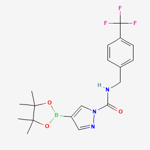 molecular formula C18H21BF3N3O3 B8150102 4-(4,4,5,5-Tetramethyl-1,3,2-dioxaborolan-2-yl)-N-(4-(trifluoromethyl)benzyl)-1H-pyrazole-1-carboxamide 