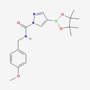 molecular formula C18H24BN3O4 B8150109 N-(4-methoxybenzyl)-4-(4,4,5,5-tetramethyl-1,3,2-dioxaborolan-2-yl)-1H-pyrazole-1-carboxamide 