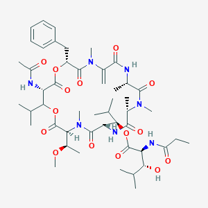 molecular formula C49H75N7O15 B8150225 [(1R)-1-[(3S,6S,9S,12S,18R,21S)-21-acetamido-18-benzyl-3-[(1R)-1-methoxyethyl]-4,9,10,12,16-pentamethyl-15-methylidene-2,5,8,11,14,17,20-heptaoxo-22-propan-2-yl-1,19-dioxa-4,7,10,13,16-pentazacyclodocos-6-yl]-2-methylpropyl] (2S,3R)-3-hydroxy-4-methyl-2-(propanoylamino)pentanoate 