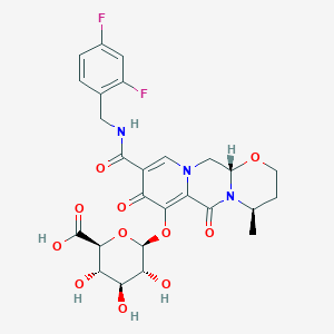 molecular formula C26H27F2N3O11 B8150277 (2S,3S,4S,5R,6S)-6-[[(3S,7R)-13-[(2,4-difluorophenyl)methylcarbamoyl]-7-methyl-9,12-dioxo-4-oxa-1,8-diazatricyclo[8.4.0.03,8]tetradeca-10,13-dien-11-yl]oxy]-3,4,5-trihydroxyoxane-2-carboxylic acid 