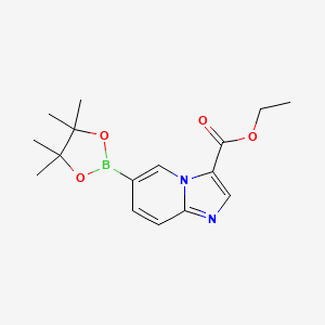 molecular formula C16H21BN2O4 B8150292 Ethyl 6-(4,4,5,5-tetramethyl-1,3,2-dioxaborolan-2-yl)imidazo[1,2-a]pyridine-3-carboxylate 