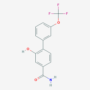 molecular formula C14H10F3NO3 B8150778 2-Hydroxy-3'-(trifluoromethoxy)-[1,1'-biphenyl]-4-carboxamide 
