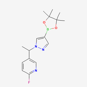 molecular formula C16H21BFN3O2 B8151112 2-Fluoro-5-[1-[4-(4,4,5,5-tetramethyl-1,3,2-dioxaborolan-2-yl)-1H-pyrazol--1-yl]ethyl]pyridine 