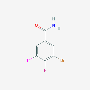 molecular formula C7H4BrFINO B8151632 3-Bromo-4-fluoro-5-iodobenzamide 