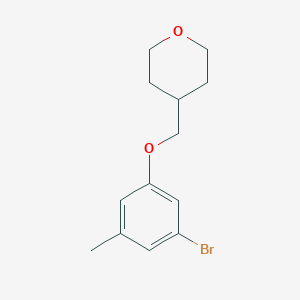 molecular formula C13H17BrO2 B8152434 4-((3-Bromo-5-methylphenoxy)methyl)tetrahydro-2H-pyran 