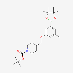 molecular formula C24H38BNO5 B8152448 tert-Butyl 4-((3-methyl-5-(4,4,5,5-tetramethyl-1,3,2-dioxaborolan-2-yl)phenoxy)methyl)piperidine-1-carboxylate 