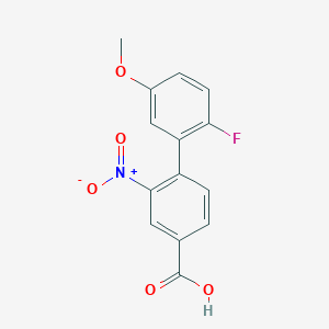molecular formula C14H10FNO5 B8152644 2'-Fluoro-5'-methoxy-2-nitro-biphenyl-4-carboxylic acid 