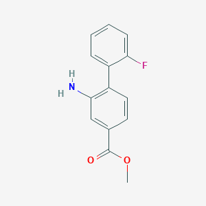 molecular formula C14H12FNO2 B8152646 2-Amino-2'-fluoro-biphenyl-4-carboxylic acid methyl ester 