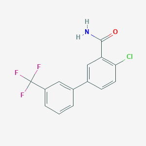 molecular formula C14H9ClF3NO B8152994 4-Chloro-3'-(trifluoromethyl)biphenyl-3-carboxylic acid amide 