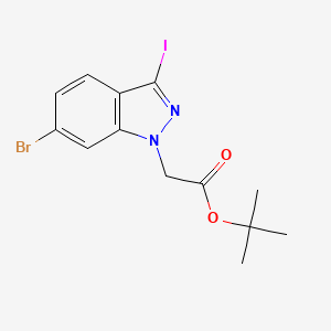 molecular formula C13H14BrIN2O2 B8153421 tert-Butyl 2-(6-bromo-3-iodo-1H-indazol-1-yl)acetate 