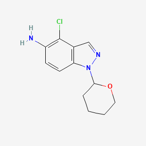 molecular formula C12H14ClN3O B8153439 4-Chloro-1-tetrahydropyran-2-yl-indazol-5-amine 