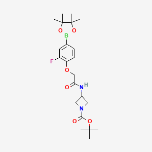 molecular formula C22H32BFN2O6 B8153478 tert-Butyl 3-(2-(2-fluoro-4-(4,4,5,5-tetramethyl-1,3,2-dioxaborolan-2-yl)phenoxy)acetamido)azetidine-1-carboxylate 