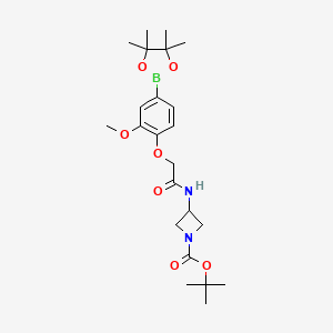 molecular formula C23H35BN2O7 B8153491 tert-Butyl 3-(2-(2-methoxy-4-(4,4,5,5-tetramethyl-1,3,2-dioxaborolan-2-yl)phenoxy)acetamido)azetidine-1-carboxylate 