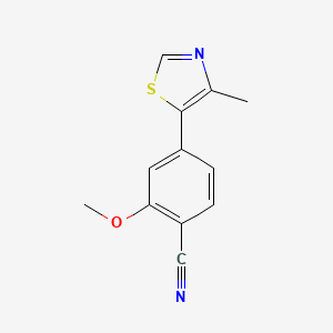molecular formula C12H10N2OS B8154259 2-Methoxy-4-(4-methylthiazol-5-yl)benzonitrile 