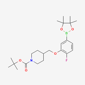 molecular formula C23H35BFNO5 B8154359 tert-Butyl 4-((2-fluoro-5-(4,4,5,5-tetramethyl-1,3,2-dioxaborolan-2-yl)phenoxy)methyl)piperidine-1-carboxylate 