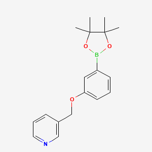 molecular formula C18H22BNO3 B8154399 3-((3-(4,4,5,5-Tetramethyl-1,3,2-dioxaborolan-2-yl)phenoxy)methyl)pyridine 