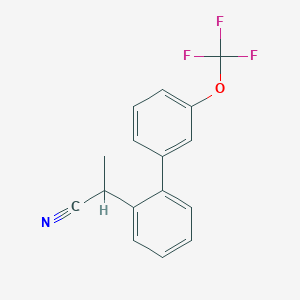 molecular formula C16H12F3NO B8154421 2-(3'-(Trifluoromethoxy)-[1,1'-biphenyl]-2-yl)propanenitrile 