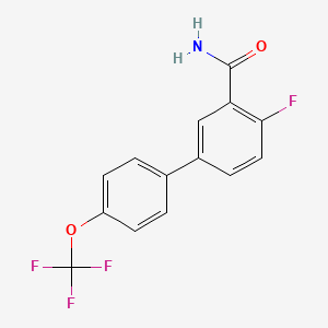 molecular formula C14H9F4NO2 B8154453 4-Fluoro-4'-(trifluoromethoxy)biphenyl-3-carboxylic acid amide 