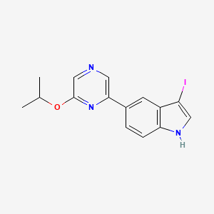 molecular formula C15H14IN3O B8154498 3-iodo-5-(6-isopropoxypyrazin-2-yl)-1H-indole 