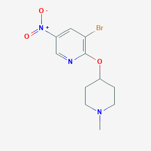 molecular formula C11H14BrN3O3 B8154542 3-Bromo-2-((1-methylpiperidin-4-yl)oxy)-5-nitropyridine 