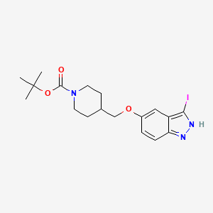 molecular formula C18H24IN3O3 B8154649 tert-Butyl 4-(((3-iodo-1H-indazol-5-yl)oxy)methyl)piperidine-1-carboxylate 
