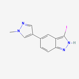 molecular formula C11H9IN4 B8154668 3-Iodo-5-(1-methyl-1H-pyrazol-4-yl)-1H-indazole 