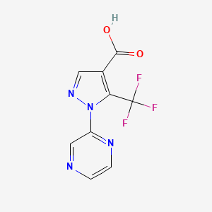 molecular formula C9H5F3N4O2 B8154826 1-(Pyrazin-2-yl)-5-(trifluoromethyl)-1H-pyrazole-4-carboxylic acid 