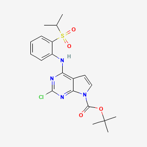 molecular formula C20H23ClN4O4S B8154833 tert-Butyl 2-Chloro-4-((2-(isopropylsulfonyl)phenyl)amino)-7H-pyrrolo[2,3-d]pyrimidine-7-carboxylate 