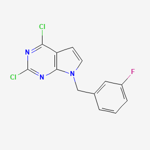 molecular formula C13H8Cl2FN3 B8154907 2,4-Dichloro-7-(3-fluoro-benzyl)-7H-pyrrolo[2,3-d]pyrimidine 