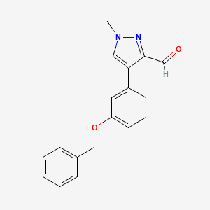 molecular formula C18H16N2O2 B8154938 4-(3-(Benzyloxy)phenyl)-1-methyl-1H-pyrazole-3-carbaldehyde 