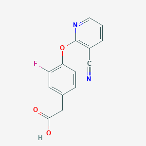 molecular formula C14H9FN2O3 B8155123 2-(4-((3-Cyanopyridin-2-yl)oxy)-3-fluorophenyl)acetic acid 