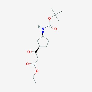 molecular formula C15H25NO5 B8155195 cis 3-(3-tert-Butoxycarbonylamino-cyclopentyl)-3-oxo-propionic acid ethyl ester 