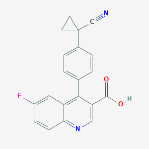 molecular formula C20H13FN2O2 B8155259 4-[4-(1-Cyano-cyclopropyl)-phenyl]-6-fluoro-quinoline-3-carboxylic acid 