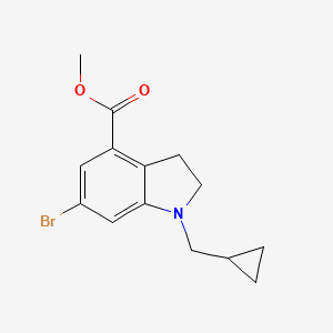 molecular formula C14H16BrNO2 B8155526 6-Bromo-1-cyclopropylmethyl-2,3-dihydro-1H-indole-4-carboxylic acid methyl ester 