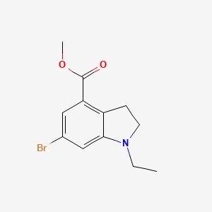molecular formula C12H14BrNO2 B8155527 6-Bromo-1-ethyl-2,3-dihydro-1H-indole-4-carboxylic acid methyl ester 
