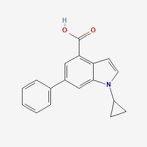 molecular formula C18H15NO2 B8155586 1-Cyclopropyl-6-phenyl-1H-indole-4-carboxylic acid 