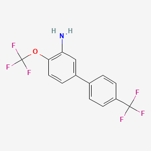 molecular formula C14H9F6NO B8155614 3-Amino-4-(trifluoromethoxy)-4'-(trifluoromethyl)biphenyl 