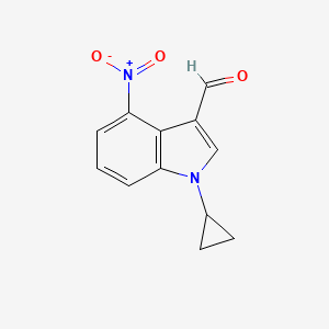 molecular formula C12H10N2O3 B8155619 1-Cyclopropyl-4-nitro-1H-indole-3-carbaldehyde 